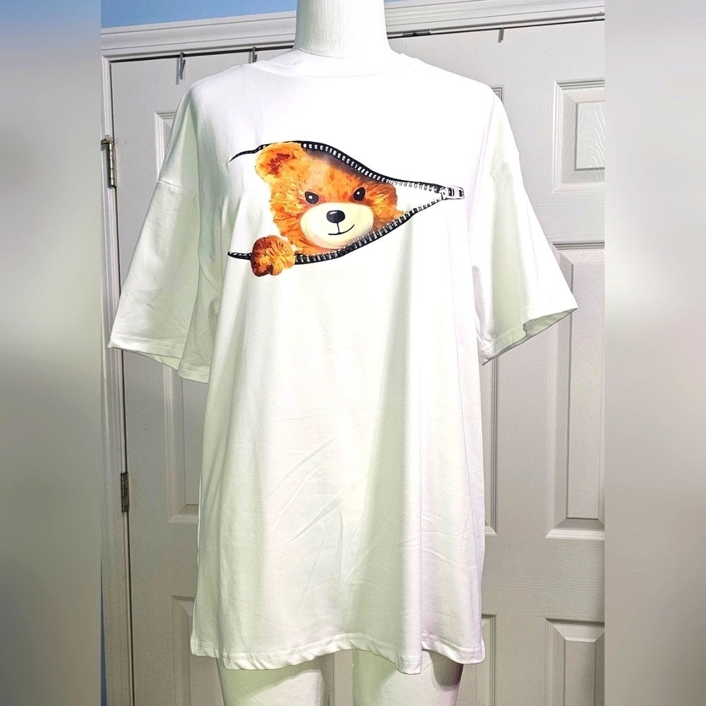 Bear Print White T-Shirt